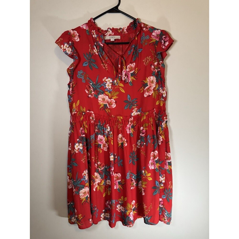 LOFT Floral Multicolor Tropical Ruffle Short Sleeve Dress Size Small Womens Sz M